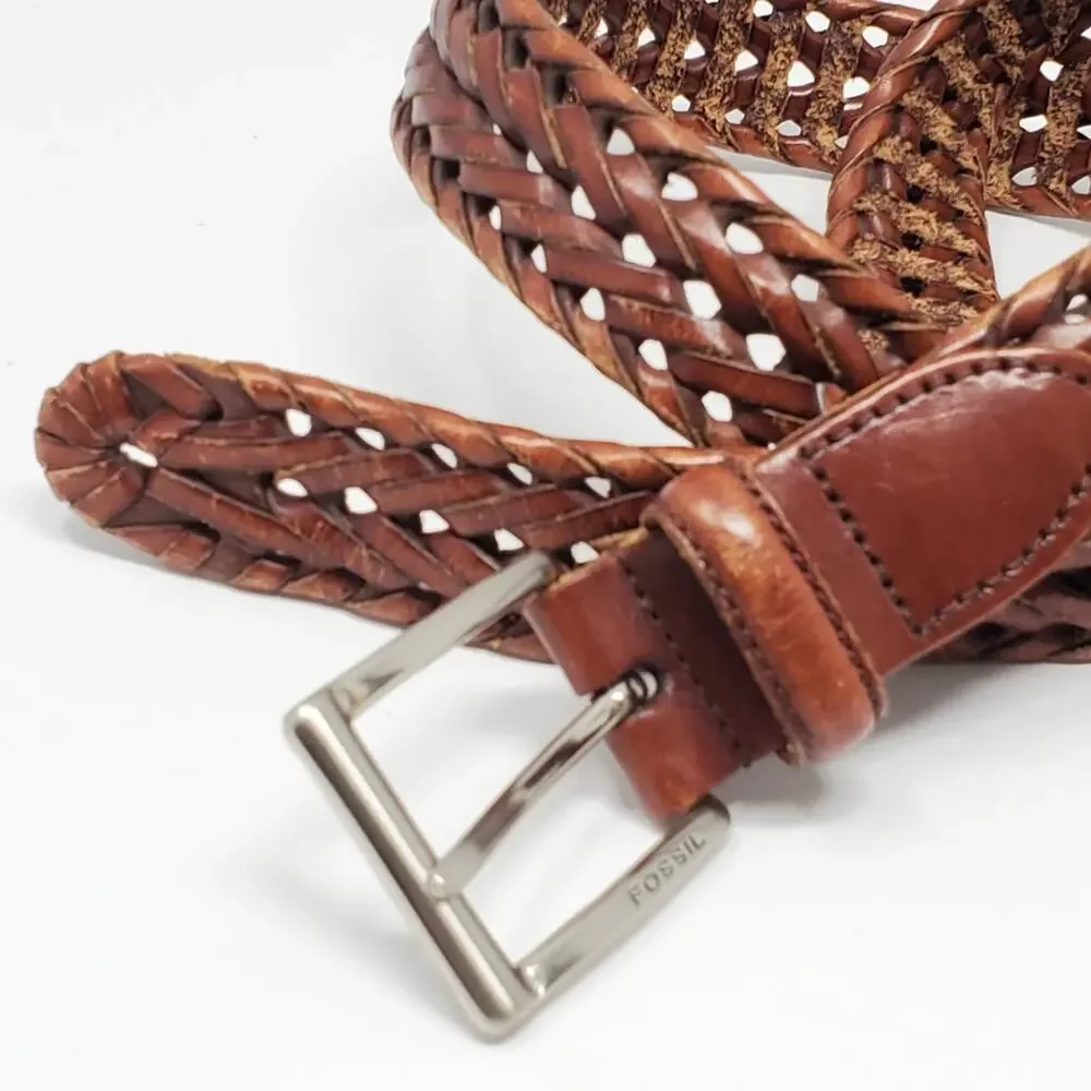 Fossil brown weaved Genuine leather Belt 1.15